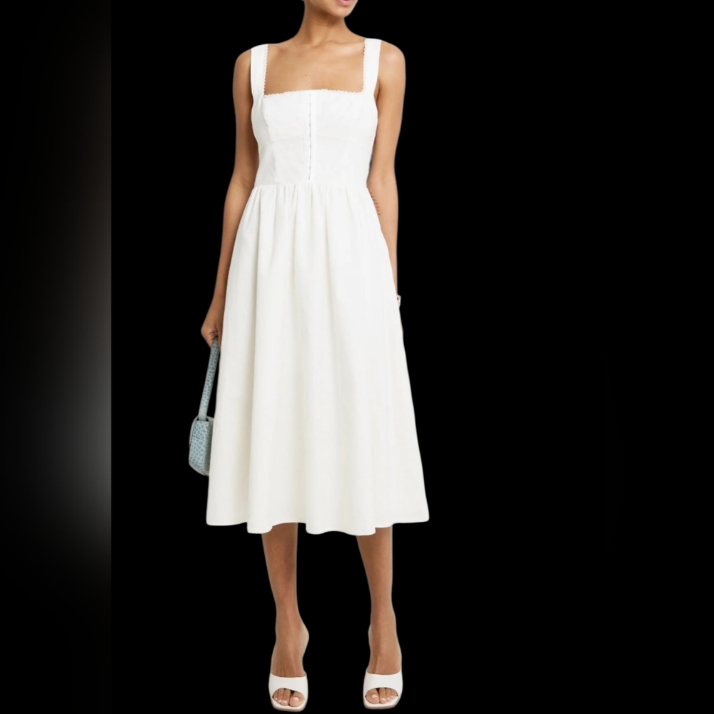 NWT o.p.t Marina Off-White Linen Cotton Sleeveless A-line Midi Dress‎ Medium